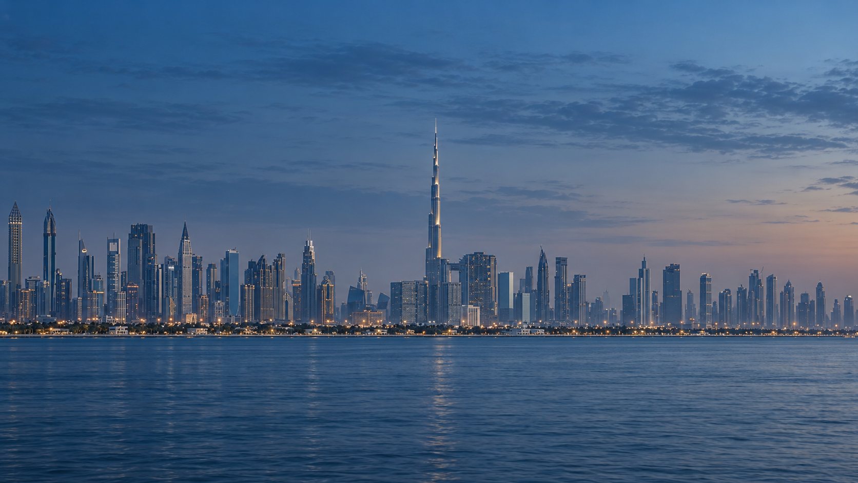 Dubai at blue hour from Jumeirah, where the practice is today